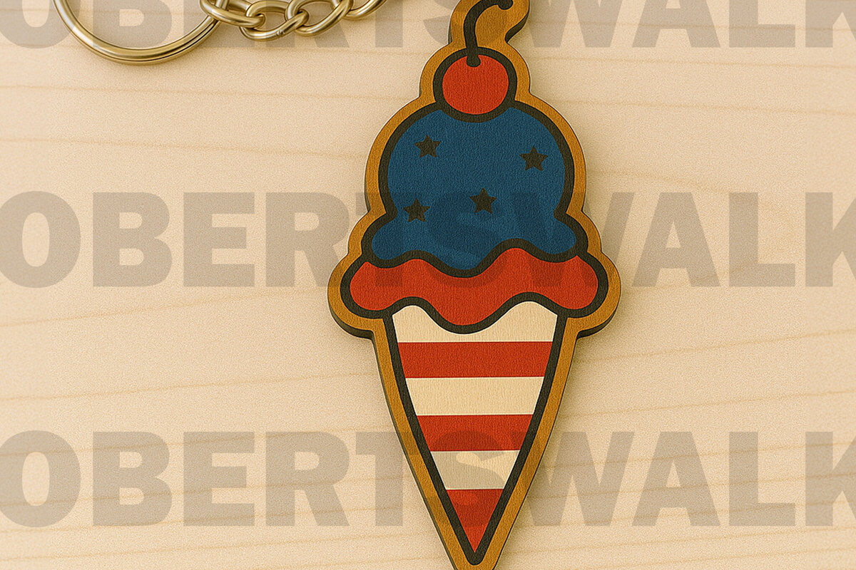 Intra απο ξύλο plywood 3mm-4mm πάχος – Μπρελόκ Patriotic Ice Cream Δίασταση  5x5 cm INTRAFABR-122905247