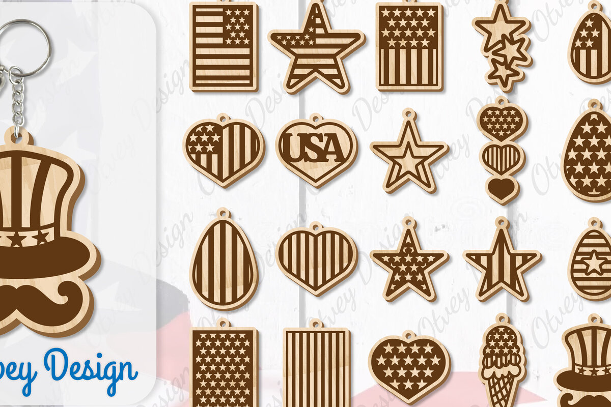 Intra απο ξύλο plywood 3mm-4mm πάχος – Patriotic Keychain Lasercut Δίασταση  5x5 cm INTRAFABR-100486396