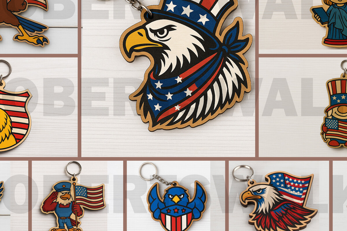 Intra απο ξύλο plywood 3mm-4mm πάχος – Πακέτο Patriotic Keychain Δίασταση  5x5 cm INTRAFABR-122266699