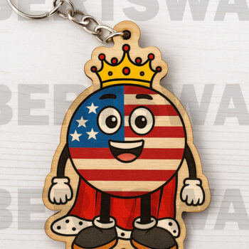 Intra απο ξύλο plywood 3mm-4mm πάχος – Μπρελόκ Emoji Patriotic King USA Δίασταση  5x5 cm INTRAFABR-122600968 - Image 1