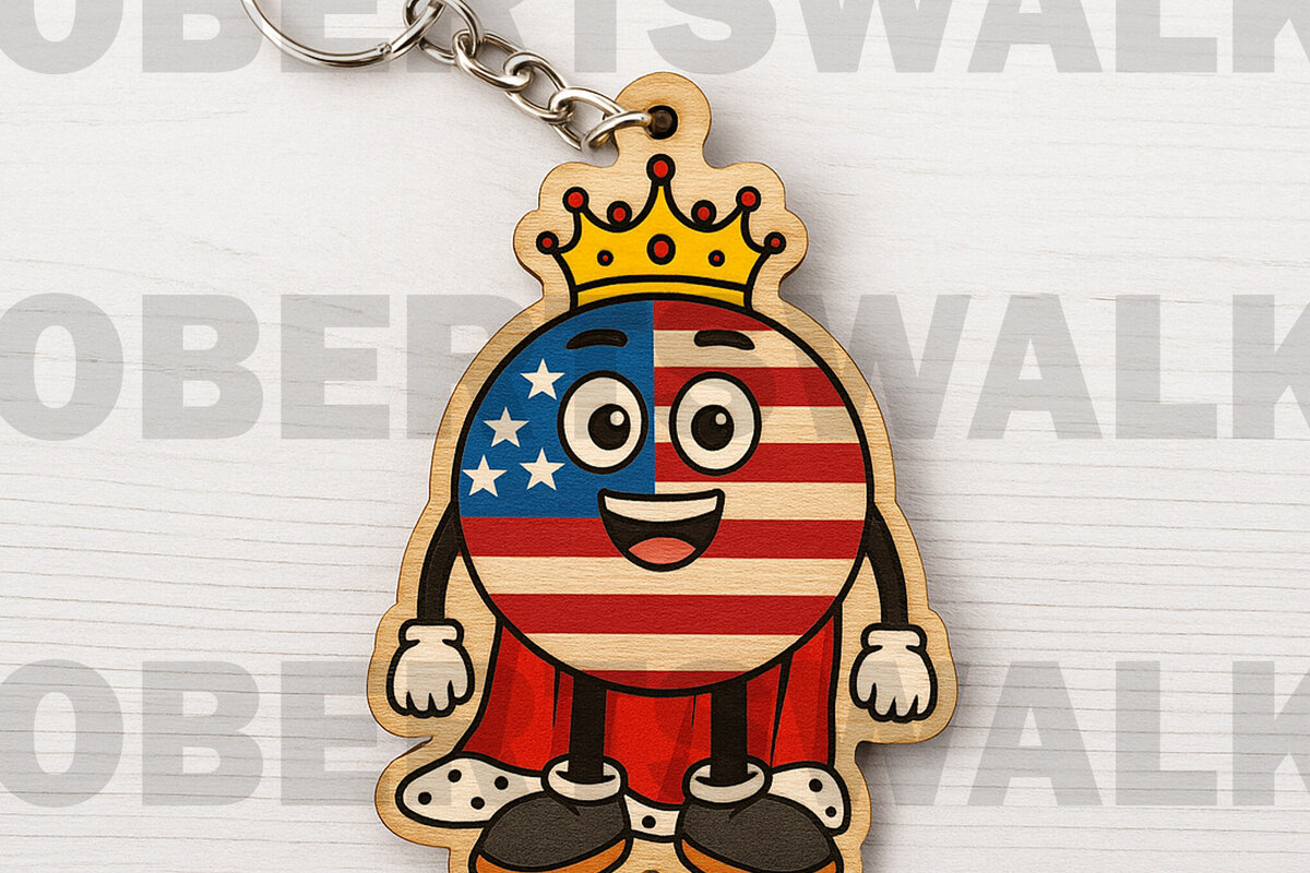 Intra απο ξύλο plywood 3mm-4mm πάχος – Μπρελόκ Emoji Patriotic King USA Δίασταση  5x5 cm INTRAFABR-122600968