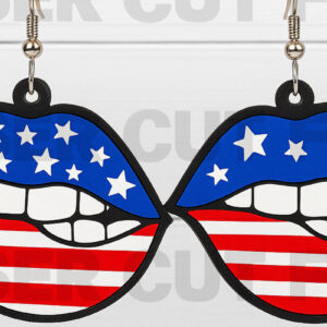 Intra απο ξύλο plywood 3mm-4mm πάχος – Patriotic Lips Earrings Δίασταση  5x5 cm INTRAFABR-122673599