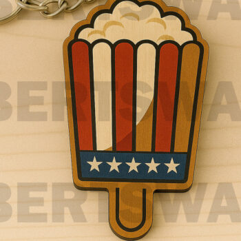 Intra απο ξύλο plywood 3mm-4mm πάχος – Patriotic Popcorn Keychain Δίασταση  5x5 cm INTRAFABR-122934322 - Image 1