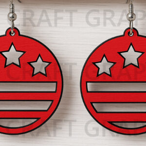 Intra απο ξύλο plywood 3mm-4mm πάχος – Patriotic Round Star Earrings USA Δίασταση  5x5 cm INTRAFABR-122655723