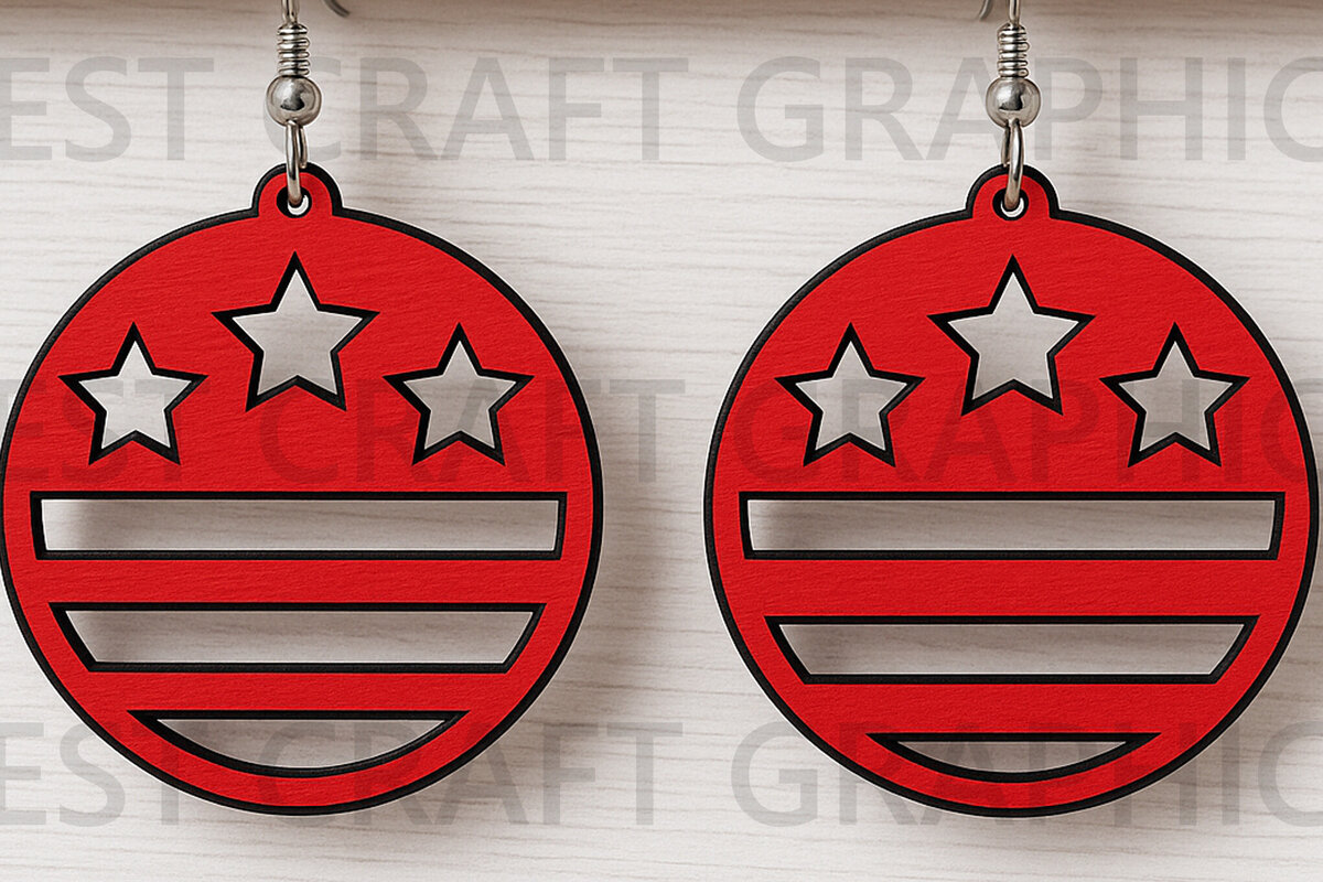 Intra απο ξύλο plywood 3mm-4mm πάχος – Patriotic Round Star Earrings USA Δίασταση  5x5 cm INTRAFABR-122655723