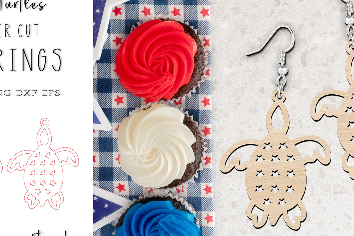 Intra απο ξύλο plywood 3mm-4mm πάχος – Πατριωτικά σκουλαρίκια θαλάσσιας χελώνας Δίασταση  5x5 cm INTRAFABR-119892316