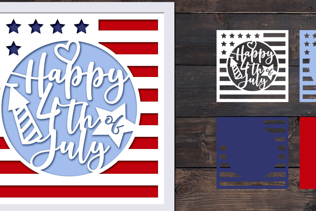 Intra απο ξύλο plywood 3mm-4mm πάχος – Patriotic Shadow Box, τρισδιάστατη αμερικανική σημαία Δίασταση  20x20 cm INTRAFABR-72985460