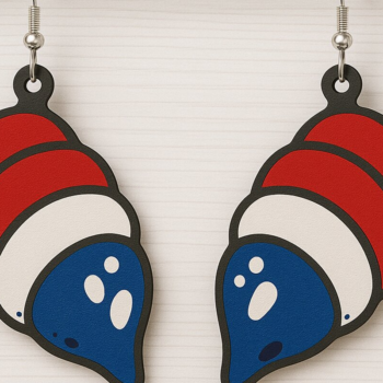 Intra απο ξύλο plywood 3mm-4mm πάχος – Patriotic Shell Earrings Δίασταση  5x5 cm INTRAFABR-123080636 - Image 1