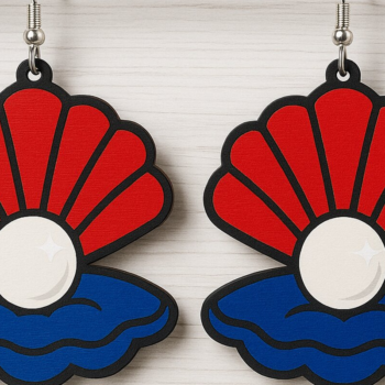 Intra απο ξύλο plywood 3mm-4mm πάχος – Patriotic Shell Pearl Earrings Δίασταση  5x5 cm INTRAFABR-123011828 - Image 1