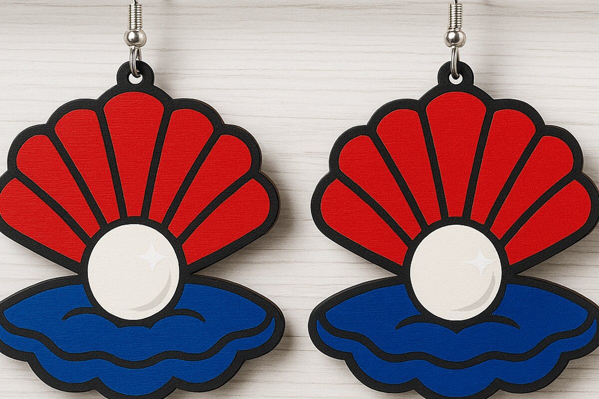 Intra απο ξύλο plywood 3mm-4mm πάχος – Patriotic Shell Pearl Earrings Δίασταση  5x5 cm INTRAFABR-123011828