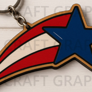 Intra απο ξύλο plywood 3mm-4mm πάχος – Patriotic Shooting Star Keychain Δίασταση  5x5 cm INTRAFABR-122937435
