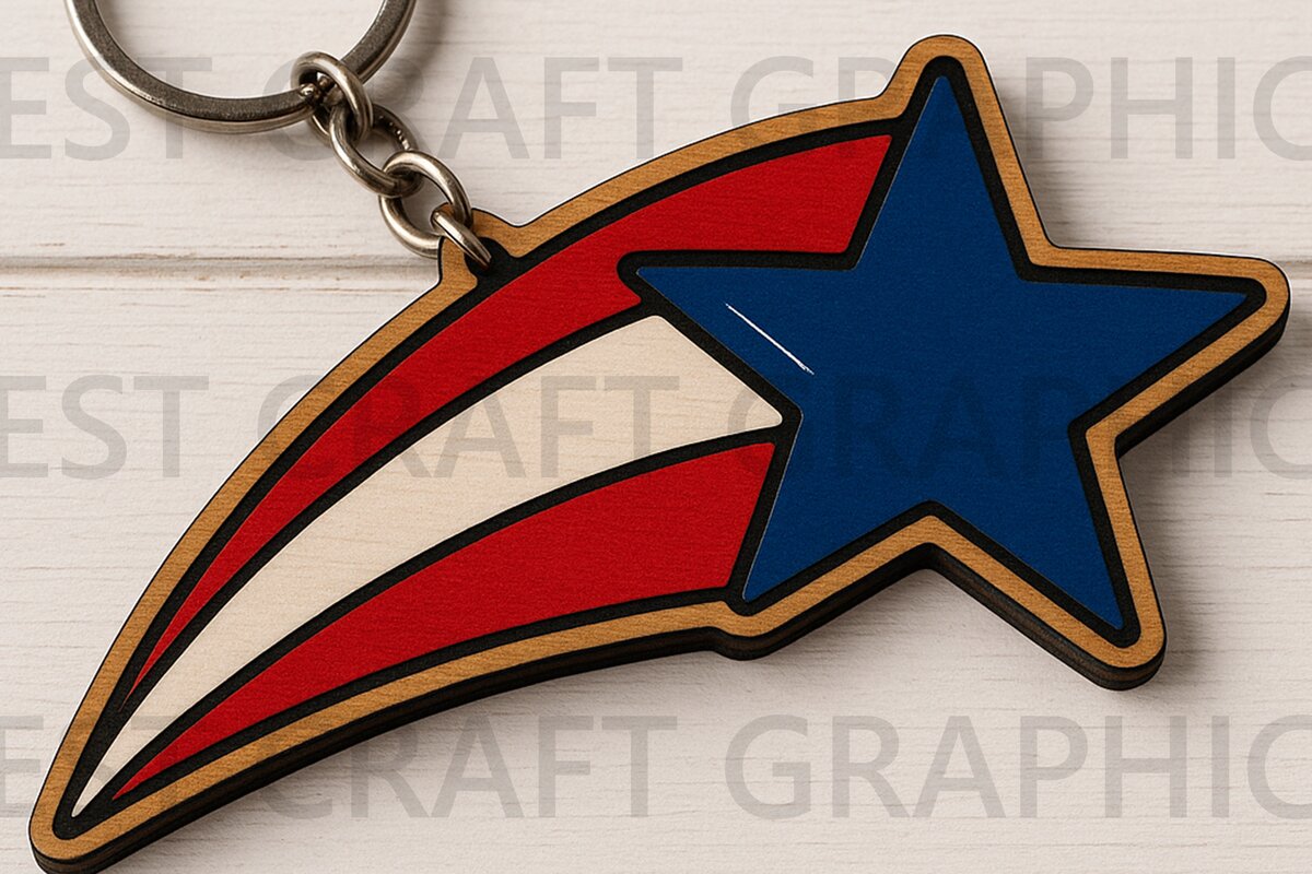 Intra απο ξύλο plywood 3mm-4mm πάχος – Patriotic Shooting Star Keychain Δίασταση  5x5 cm INTRAFABR-122937435