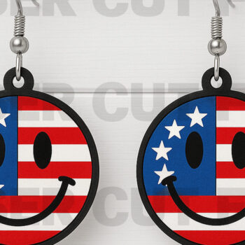 Intra απο ξύλο plywood 3mm-4mm πάχος – Patriotic Smile Face Earrings Δίασταση 5x5 cm INTRAFABR-122673642 - Image 1