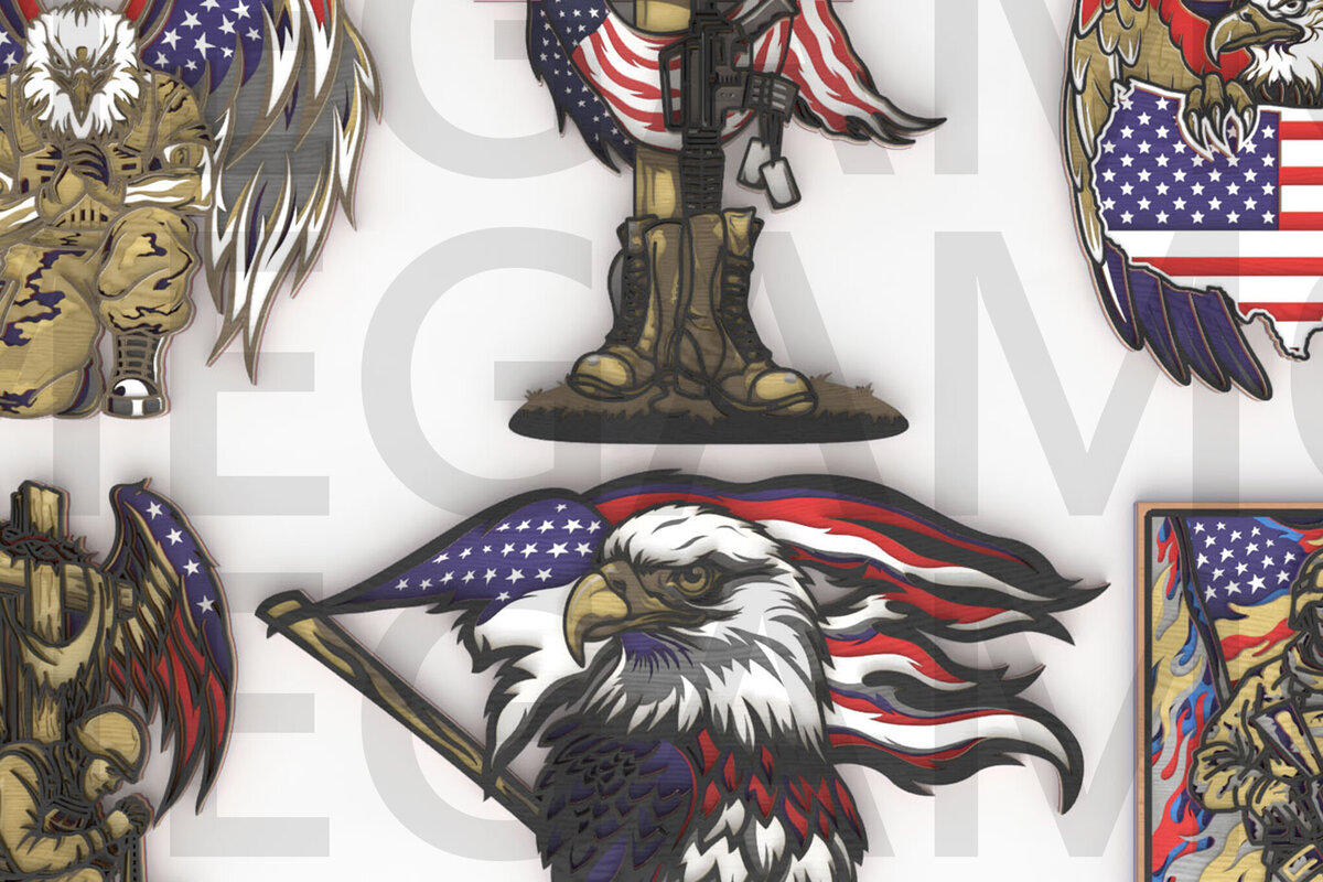 Intra απο ξύλο plywood 3mm-4mm πάχος – Patriotic Soldier Layered Bundle Δίασταση  20x20 cm INTRAFABR-123357321