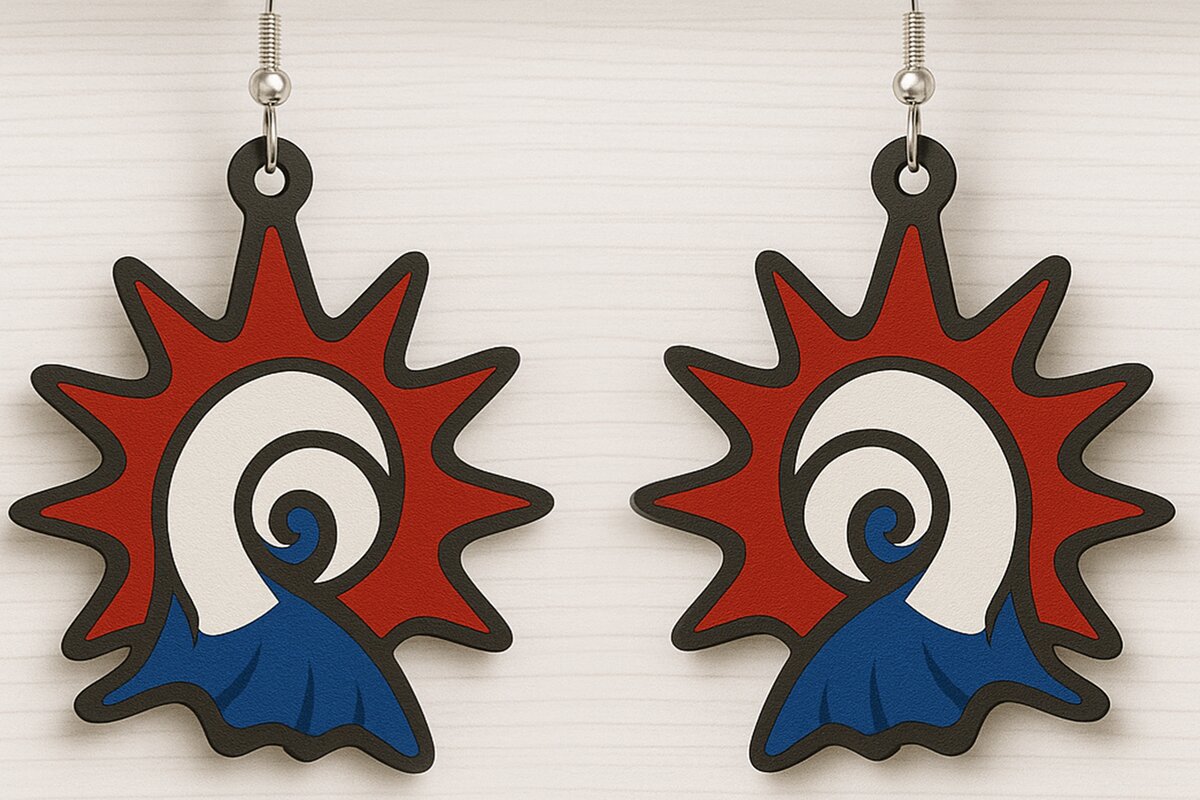 Intra απο ξύλο plywood 3mm-4mm πάχος – Patriotic Spiral Star Earrings Δίασταση  5x5 cm INTRAFABR-123080622