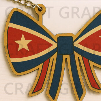 Intra απο ξύλο plywood 3mm-4mm πάχος – Μπρελόκ Patriotic Star Bow Δίασταση  5x5 cm INTRAFABR-122668160 - Image 1