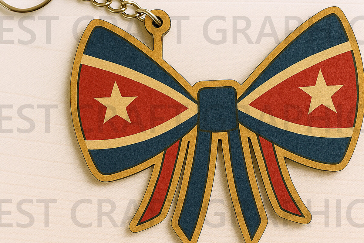 Intra απο ξύλο plywood 3mm-4mm πάχος – Μπρελόκ Patriotic Star Bow Δίασταση  5x5 cm INTRAFABR-122668160