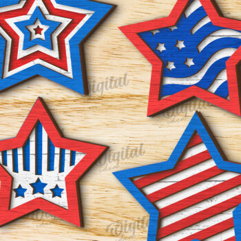 Intra απο ξύλο plywood 3mm-4mm πάχος – Patriotic Star Decor  κοπής με λέιζερ Δίασταση  20x20 cm INTRAFABR-122197564 - Image 1