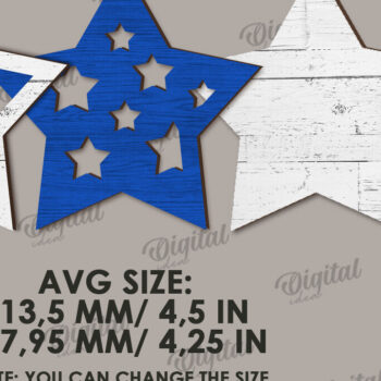 Intra απο ξύλο plywood 3mm-4mm πάχος – Patriotic Star Decor  κοπής με λέιζερ Δίασταση  20x20 cm INTRAFABR-122197564 - Image 2