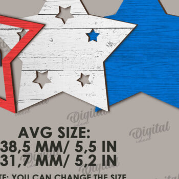 Intra απο ξύλο plywood 3mm-4mm πάχος – Patriotic Star Decor  κοπής με λέιζερ Δίασταση  20x20 cm INTRAFABR-122197611 - Image 2