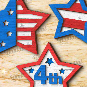 Intra απο ξύλο plywood 3mm-4mm πάχος – Patriotic Star Decor  κοπής με λέιζερ Δίασταση  20x20 cm INTRAFABR-122197500 - Image 1
