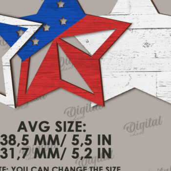 Intra απο ξύλο plywood 3mm-4mm πάχος – Patriotic Star Decor  κοπής με λέιζερ Δίασταση  20x20 cm INTRAFABR-122197500 - Image 2