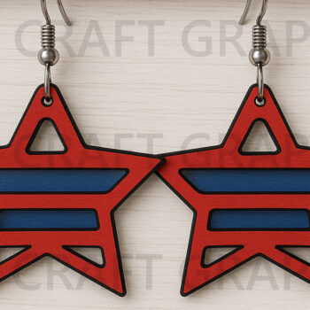 Intra απο ξύλο plywood 3mm-4mm πάχος – Patriotic Star Earrings Δίασταση  5x5 cm INTRAFABR-122654828 - Image 1