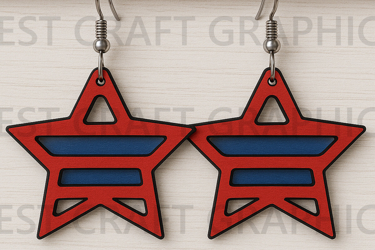 Intra απο ξύλο plywood 3mm-4mm πάχος – Patriotic Star Earrings Δίασταση  5x5 cm INTRAFABR-122654828