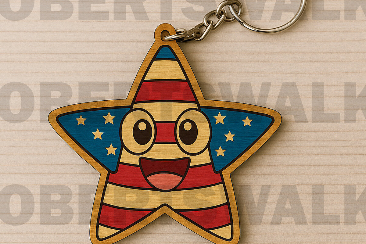 Intra απο ξύλο plywood 3mm-4mm πάχος – Μπρελόκ Patriotic Star USA Δίασταση  5x5 cm INTRAFABR-122602455