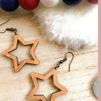 Intra απο ξύλο plywood 3mm-4mm πάχος – Σκουλαρίκια λέιζερ Patriotic Star Δίασταση  5x5 cm INTRAFABR-74152050 - Image 1