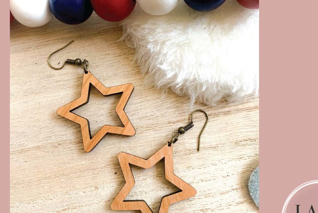 Intra απο ξύλο plywood 3mm-4mm πάχος – Σκουλαρίκια λέιζερ Patriotic Star Δίασταση  5x5 cm INTRAFABR-74152050