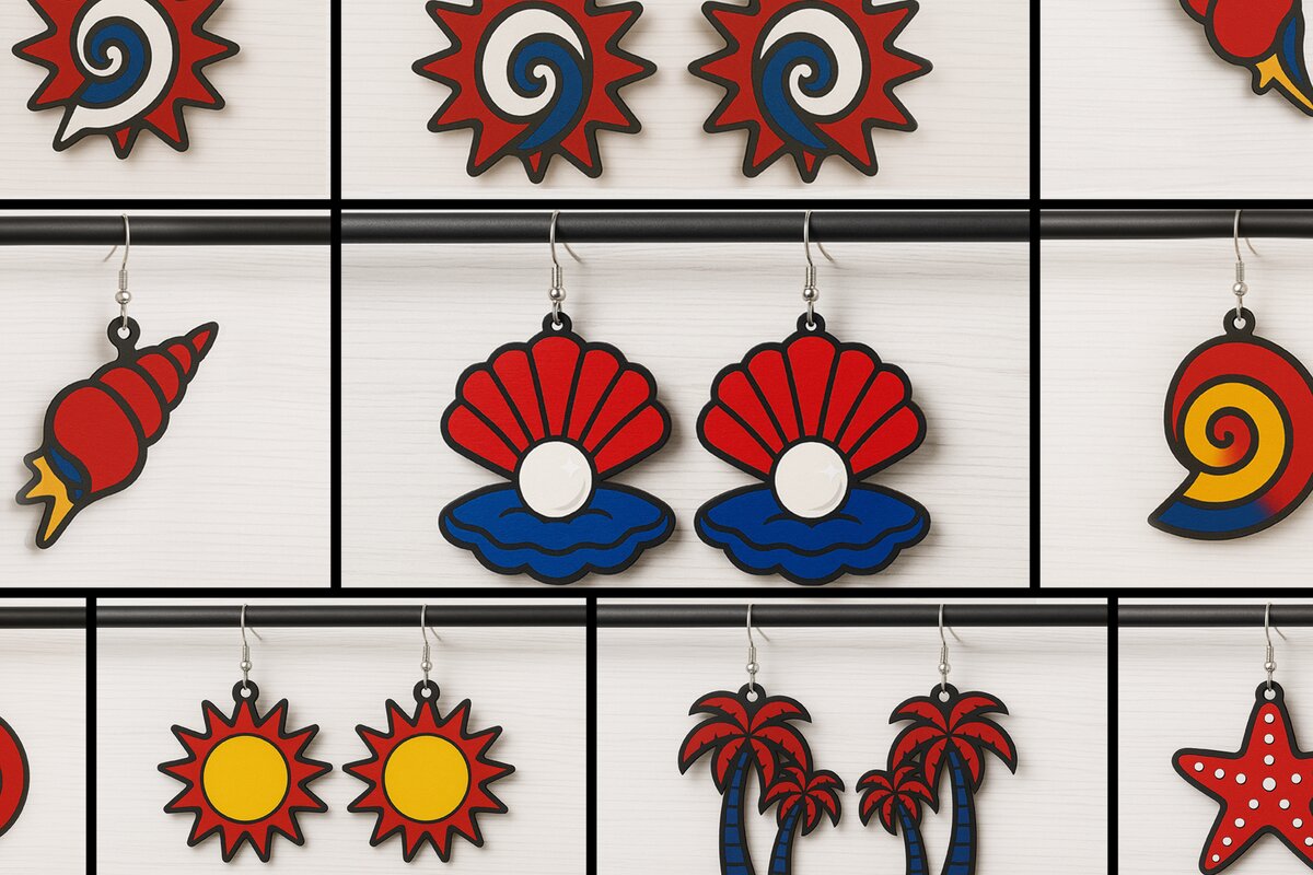 Intra απο ξύλο plywood 3mm-4mm πάχος – Πακέτο Patriotic Summer Earrings Δίασταση  5x5 cm INTRAFABR-123011770