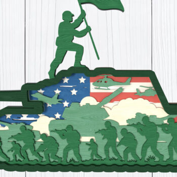 Intra απο ξύλο plywood 3mm-4mm πάχος – Patriotic Tank & Soldiers Δίασταση  20x20 cm INTRAFABR-122672867 - Image 1