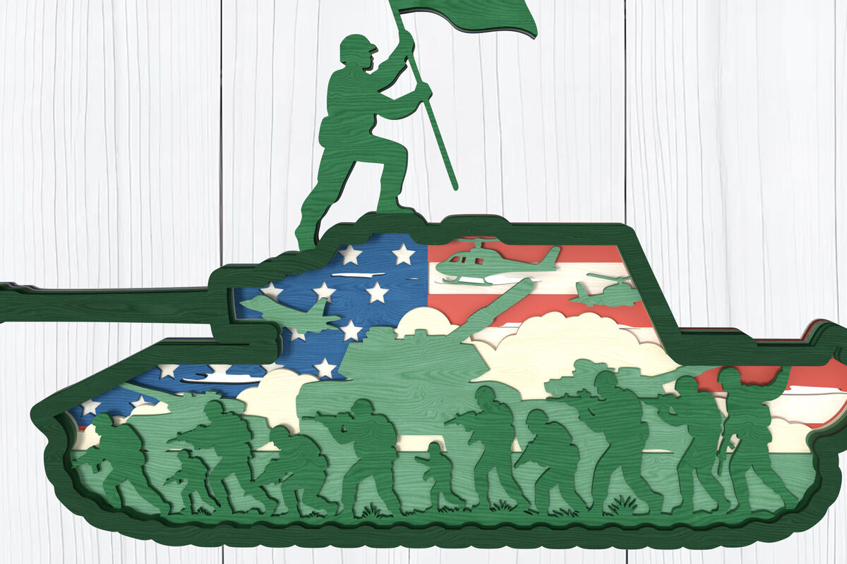 Intra απο ξύλο plywood 3mm-4mm πάχος – Patriotic Tank &amp; Soldiers Δίασταση  20x20 cm INTRAFABR-122672867