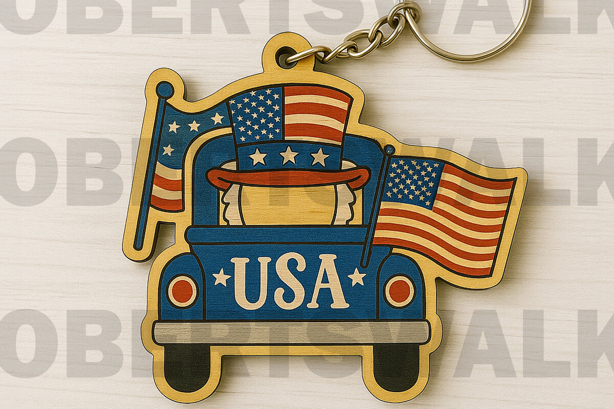 Intra απο ξύλο plywood 3mm-4mm πάχος – Patriotic Truck Keychain Δίασταση  5x5 cm INTRAFABR-122669877