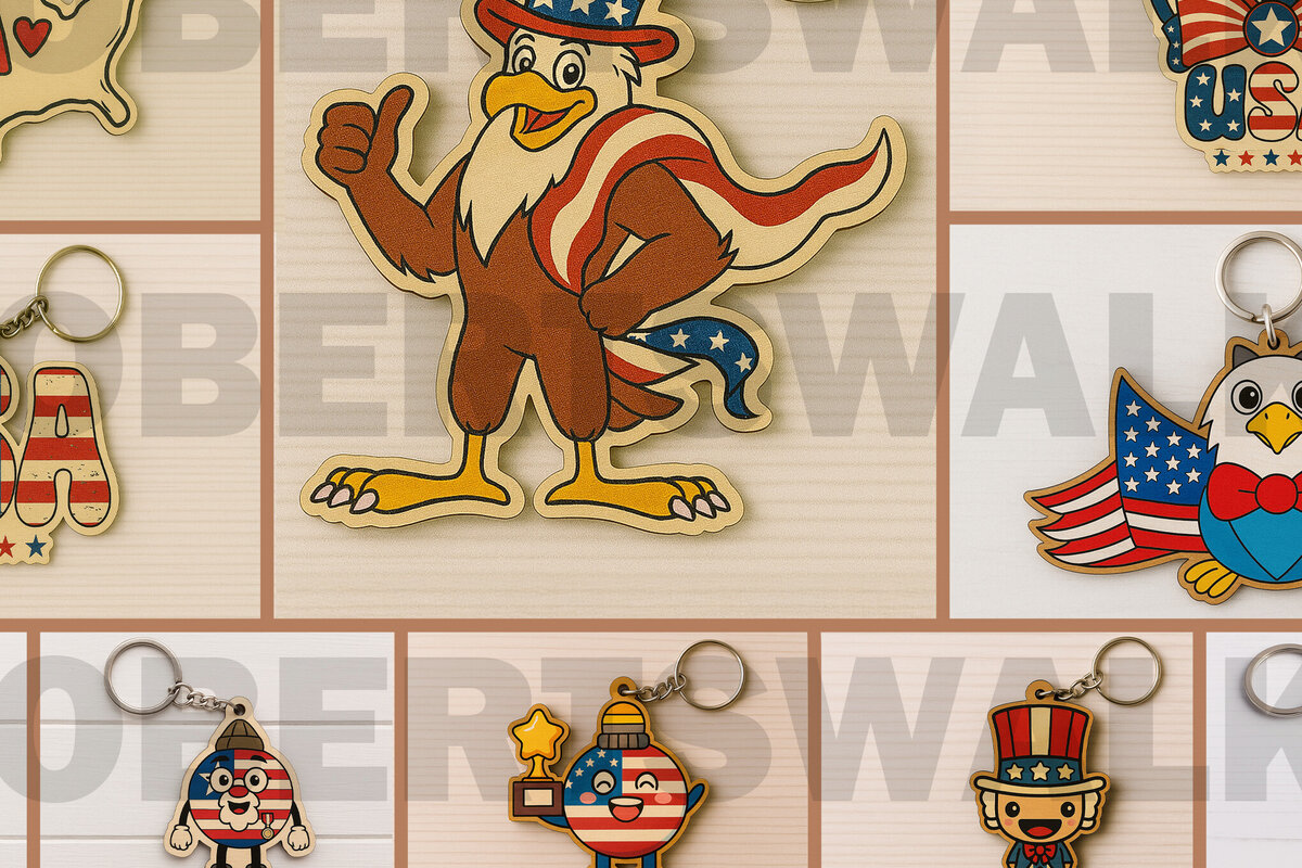 Intra απο ξύλο plywood 3mm-4mm πάχος – Πακέτο μπρελόκ Patriotic USA Δίασταση  5x5 cm INTRAFABR-122669967