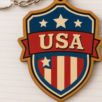 Intra απο ξύλο plywood 3mm-4mm πάχος – Μπρελόκ Patriotic USA Shield Δίασταση  5x5 cm INTRAFABR-122736835 - Image 1