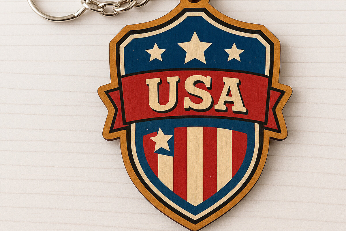Intra απο ξύλο plywood 3mm-4mm πάχος – Μπρελόκ Patriotic USA Shield Δίασταση  5x5 cm INTRAFABR-122736835