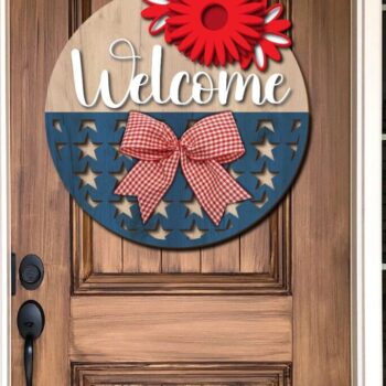 Intra απο ξύλο plywood 3mm-4mm πάχος – Patriotic Welcome Sign Cut Laser Δίασταση  40x30 cm INTRAFABR-101854824 - Image 1