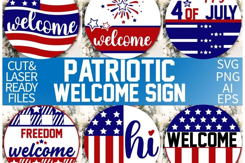 Intra απο ξύλο plywood 3mm-4mm πάχος – Πακέτο PNG Patriotic Welcome Sign Δίασταση  40x30 cm INTRAFABR-121535455