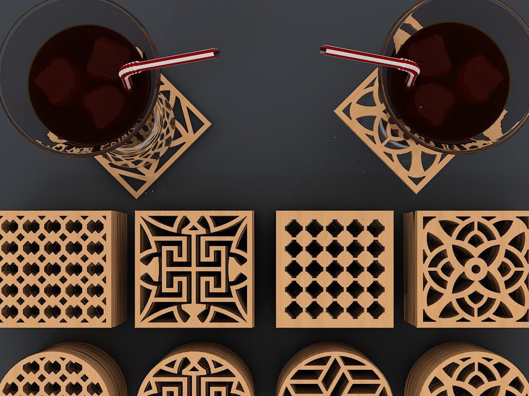 Intra απο ξύλο plywood 3mm-4mm πάχος – Σετ σουβέρ μοτίβων / Αρχεία κοπής με λέιζερ Δίασταση  20x20 cm INTRAFABR-40251091