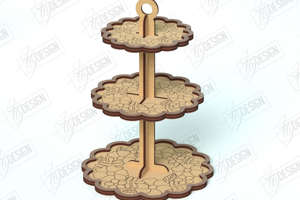 Intra απο ξύλο plywood 3mm-4mm πάχος – Δίσκος με μοτίβο σε επίπεδα | Στρογγυλό σταντ | CNC Δίασταση  20x20 cm INTRAFABR-118471754