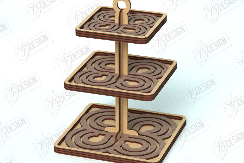 Intra απο ξύλο plywood 3mm-4mm πάχος – Δίσκος με μοτίβο σε επίπεδα | Στρογγυλό σταντ | CNC Δίασταση  20x20 cm INTRAFABR-118207308