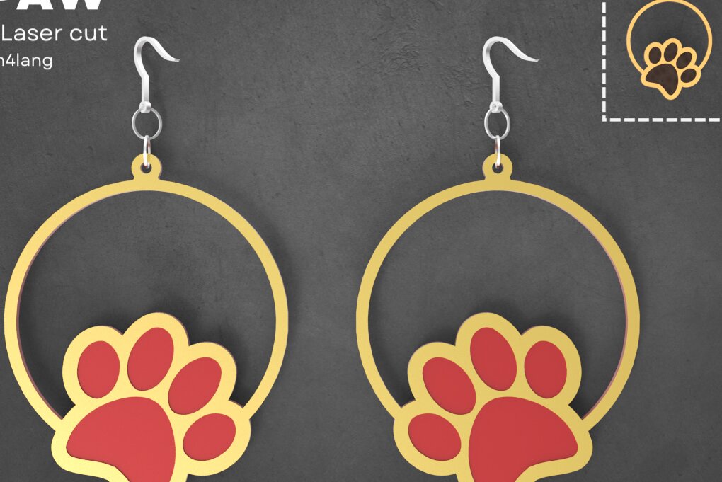 Intra απο ξύλο plywood 3mm-4mm πάχος – Paw Dog Circular, Σκουλαρίκια | Δίασταση  5x5 cm INTRAFABR-93878162