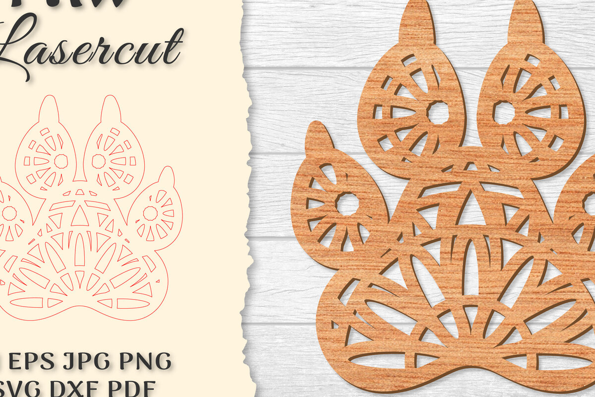 Intra απο ξύλο plywood 3mm-4mm πάχος – Paw Mandala Lasercut Δίασταση  20x20 cm INTRAFABR-121332075