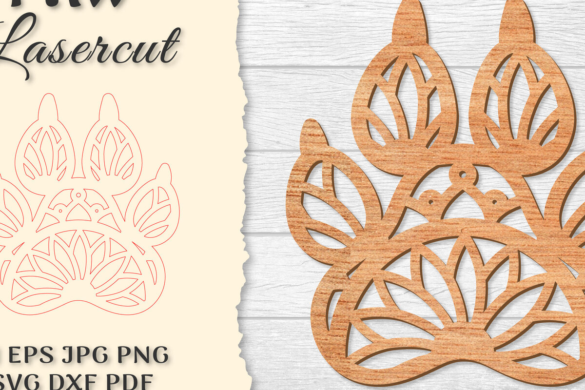 Intra απο ξύλο plywood 3mm-4mm πάχος – Paw Mandala Lasercut Δίασταση  20x20 cm INTRAFABR-121332087