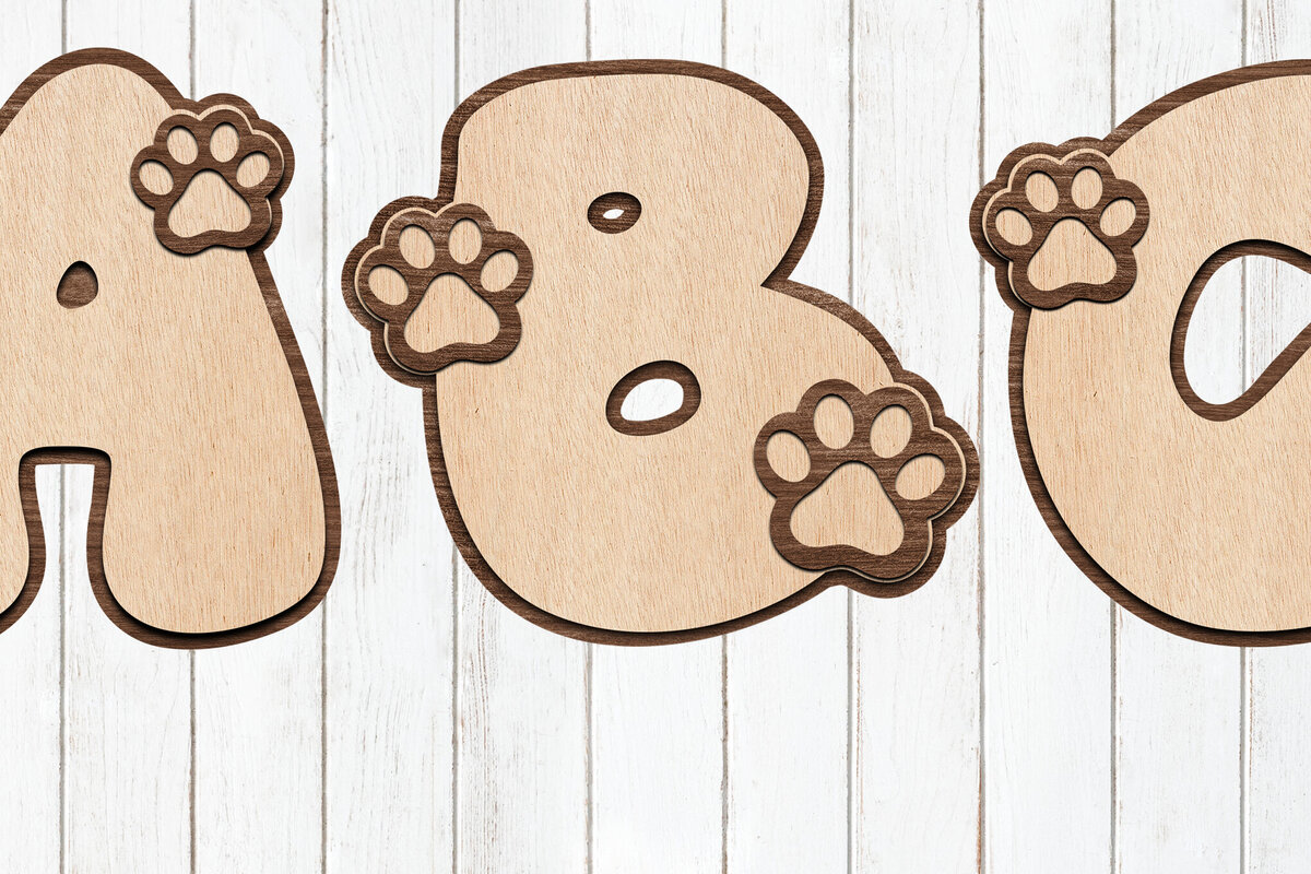Intra απο ξύλο plywood 3mm-4mm πάχος – Paw Print Alphabet Γράμματα Δίασταση  20x20 cm INTRAFABR-119794787