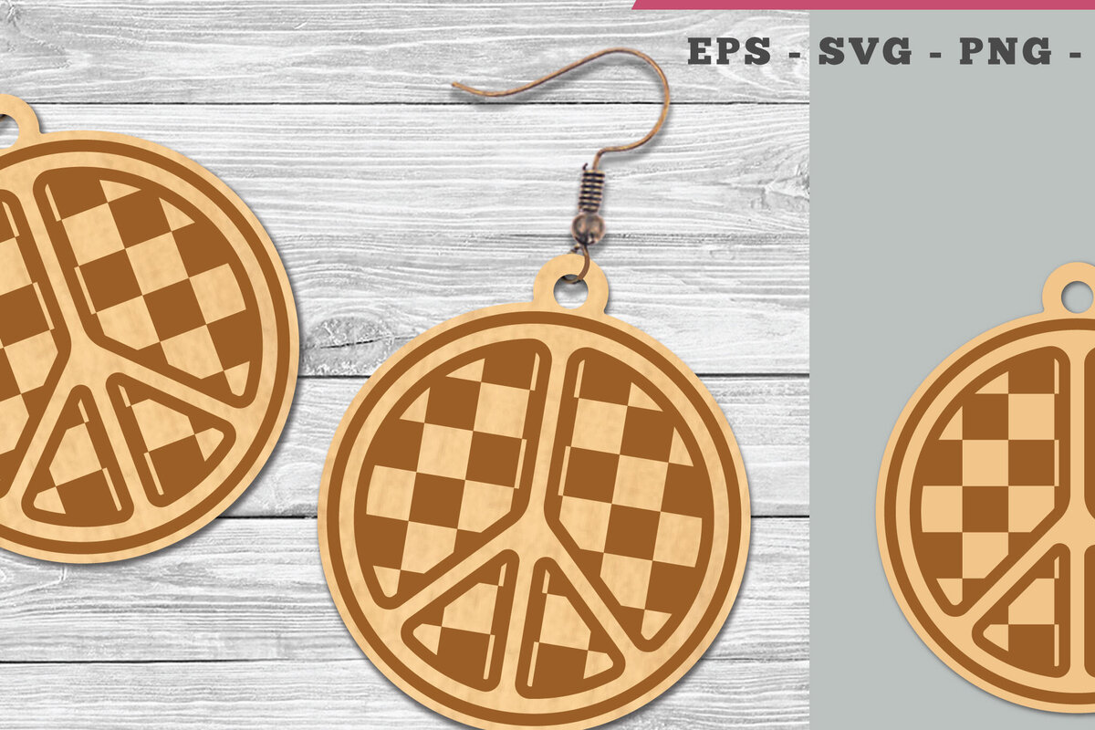 Intra απο ξύλο plywood 3mm-4mm πάχος – Σκουλαρίκια κοπής λέιζερ με σήμα ειρήνης Δίασταση  5x5 cm INTRAFABR-106401455