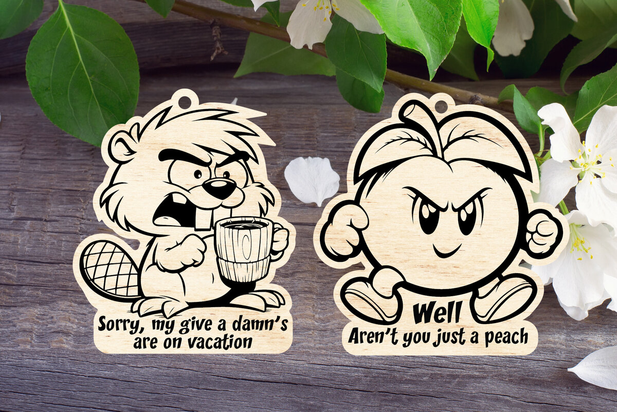 Intra απο ξύλο plywood 3mm-4mm πάχος – Αστεία μπρελόκ Peach and Beaver Δίασταση  5x5 cm INTRAFABR-114151248