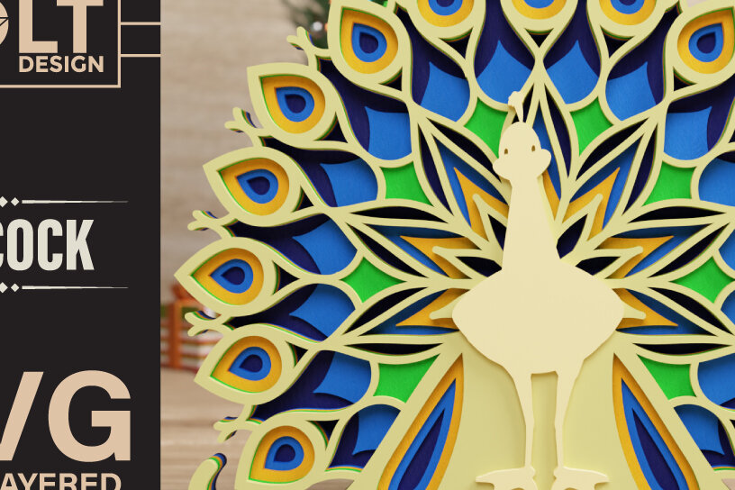 Intra απο ξύλο plywood 3mm-4mm πάχος – Αρχεία κομμένων πολλαπλών επιπέδων Peacock 3D Δίασταση  20x20 cm INTRAFABR-72247120